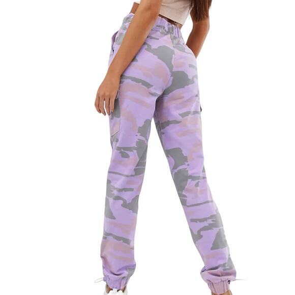 NEW ASOS Curve Purple Camo 100% Cotton Jogger - Size 12 - Picture 1 of 8